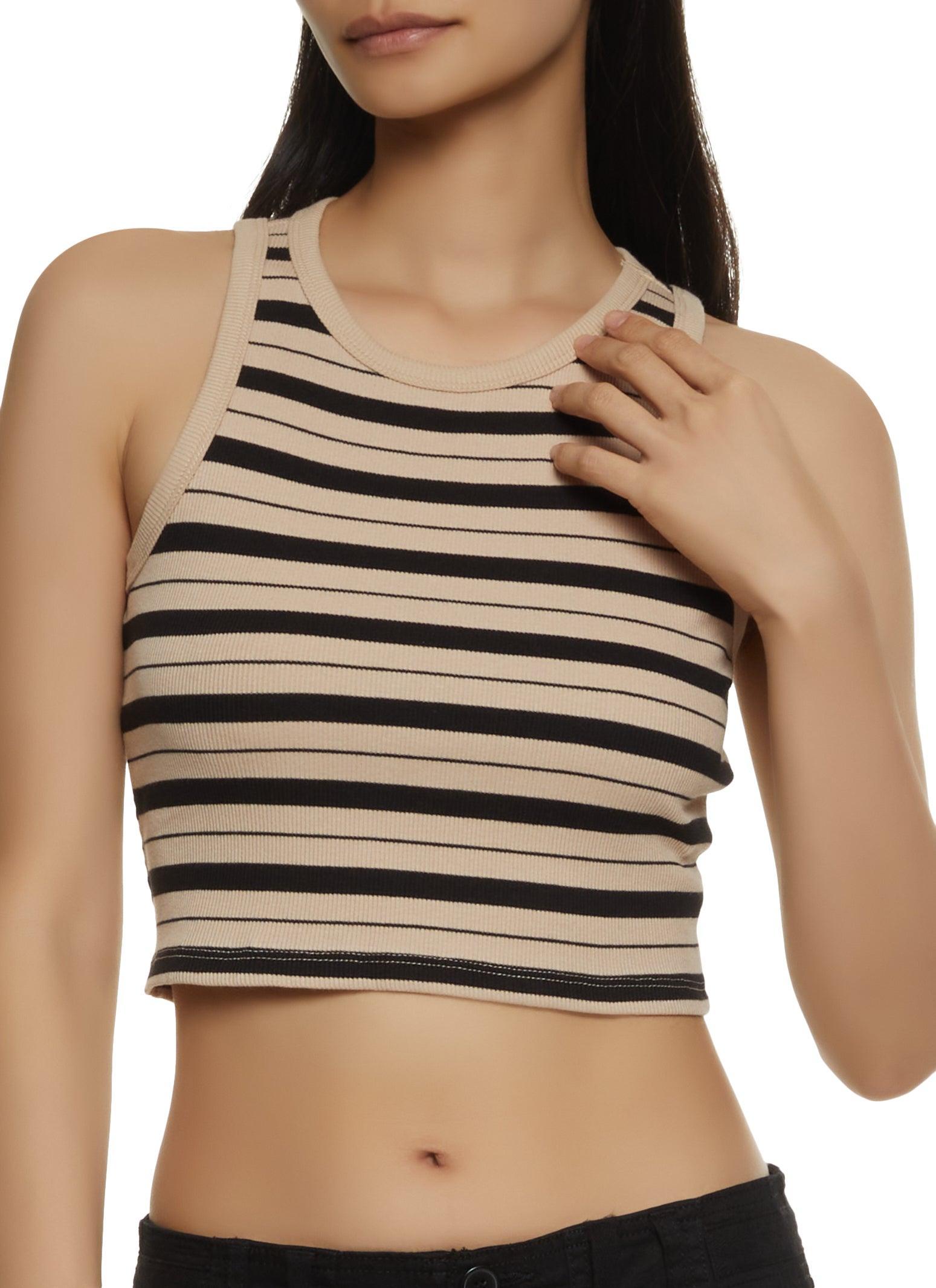 Womens Striped Rib Knit Tank Top Product Image