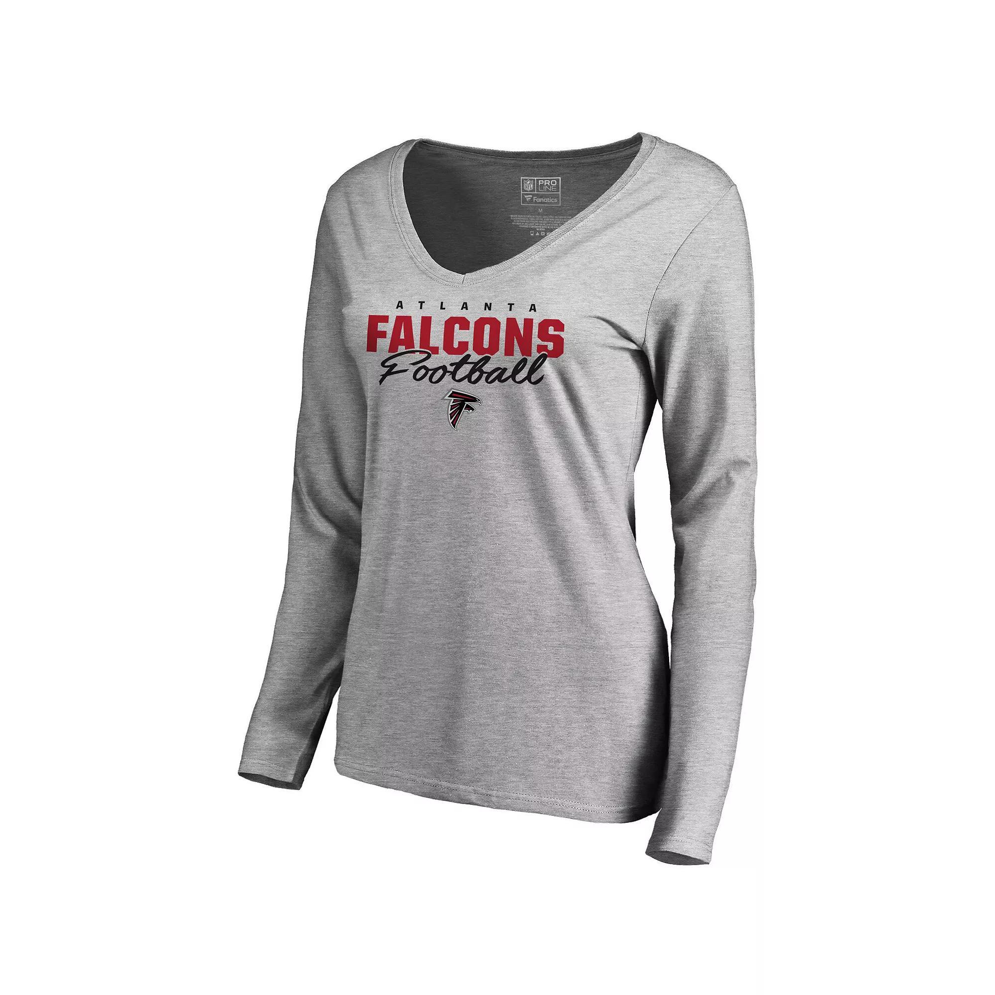 Women's NFL Pro Line Ash Atlanta Falcons Iconic Collection Script Assist Long Sleeve V-Neck T-Shirt, Size: XL, Grey Product Image