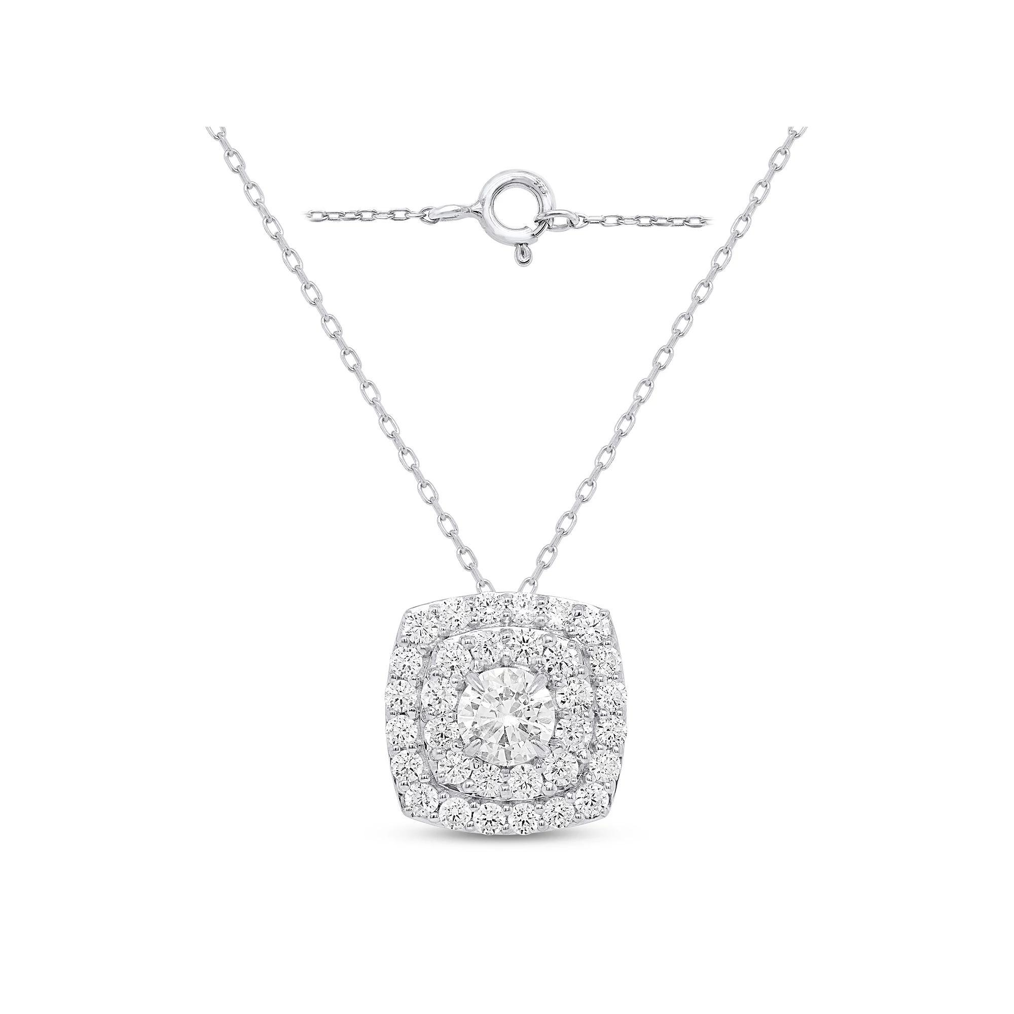 Ethique Sterling Silver 2 ct T.W. Lab Grown Diamond Cushion Shaped Pendant Necklace, Women's, Size: 18", Silver Tone Product Image