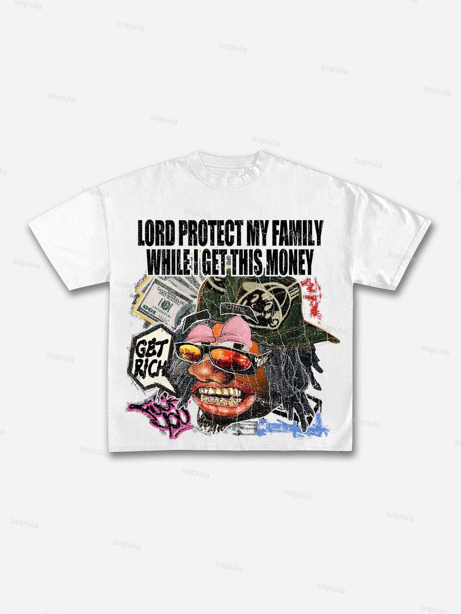 Get Rich Abstract Portrait Print Cotton T-shirt Product Image