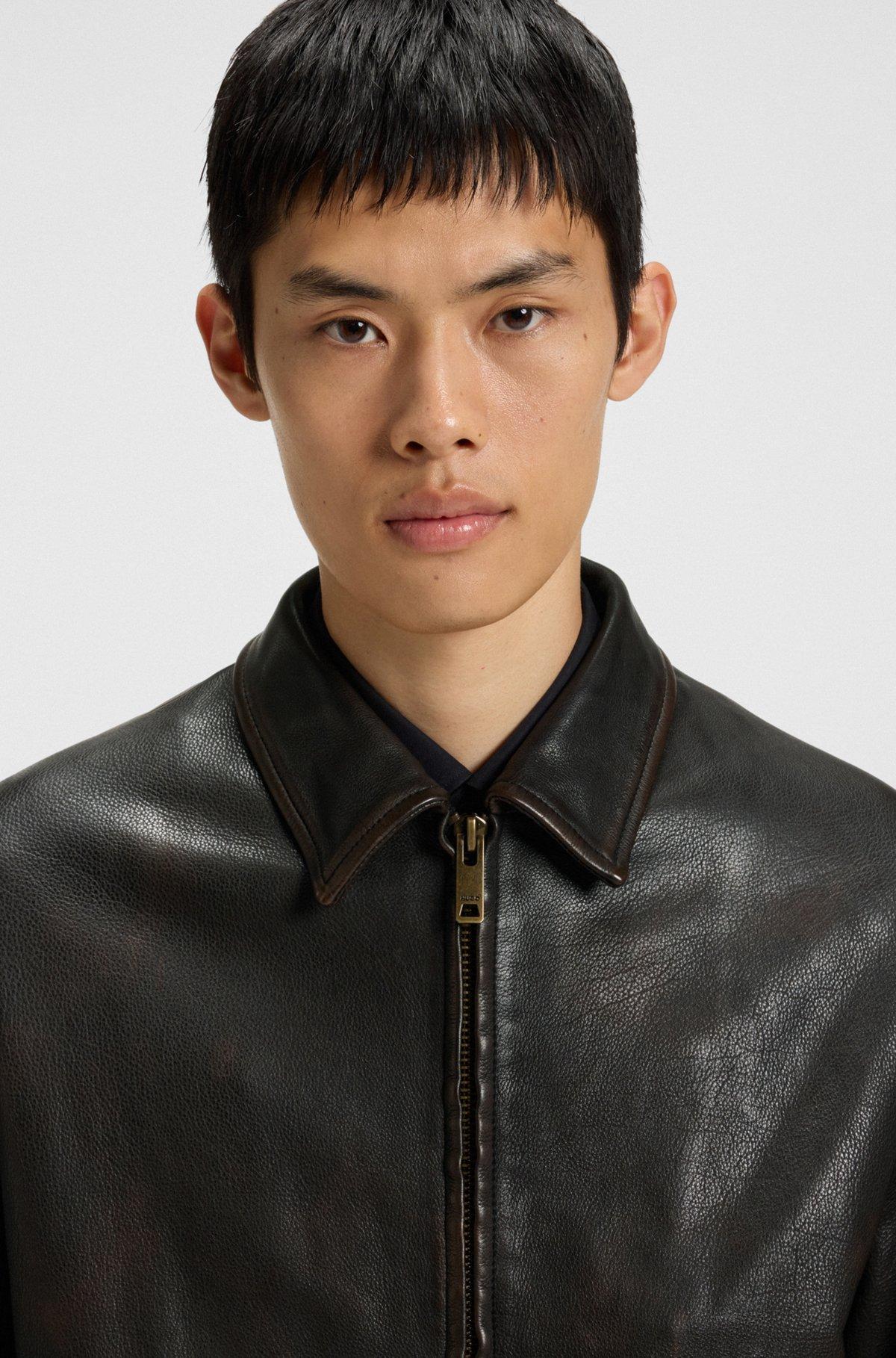 Grained-leather jacket with topstitching Product Image