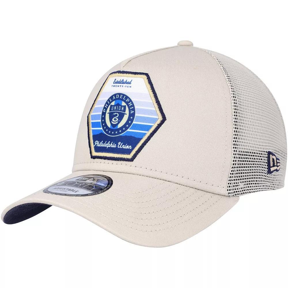 Men's New Era Cream Philadelphia Union Established Patch 9FORTY A-Frame Trucker Adjustable Hat, Uni Beige Product Image