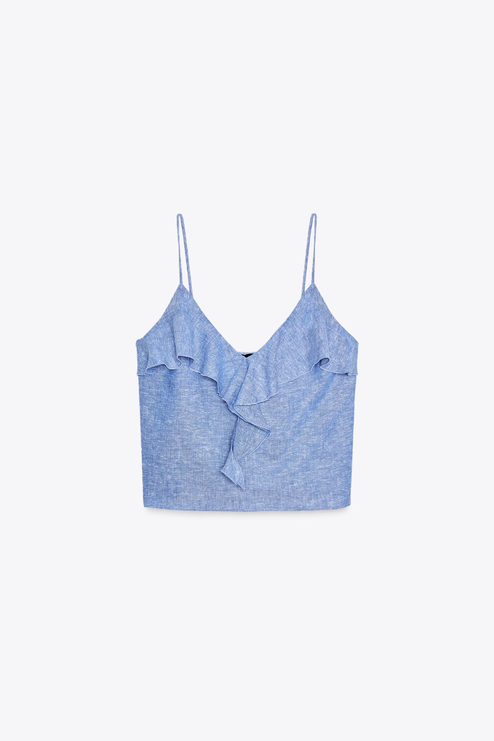 LINEN RUFFLED STRAPPY TOP Product Image