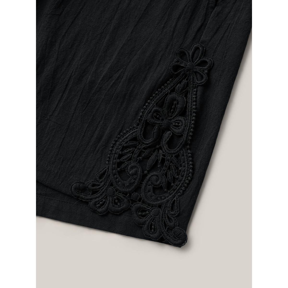 Plus Size Lace Trim Waist Drawstring Shorts Women Black Vacation Shorts BloomChic 22-24/3X Product Image