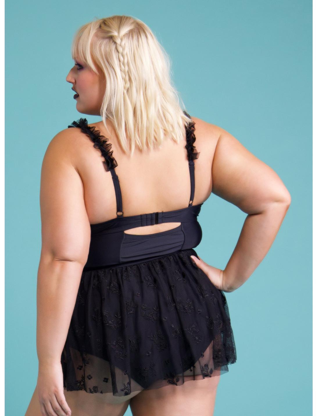 Black Rose Mesh Skirted Swimsuit Plus Size Product Image