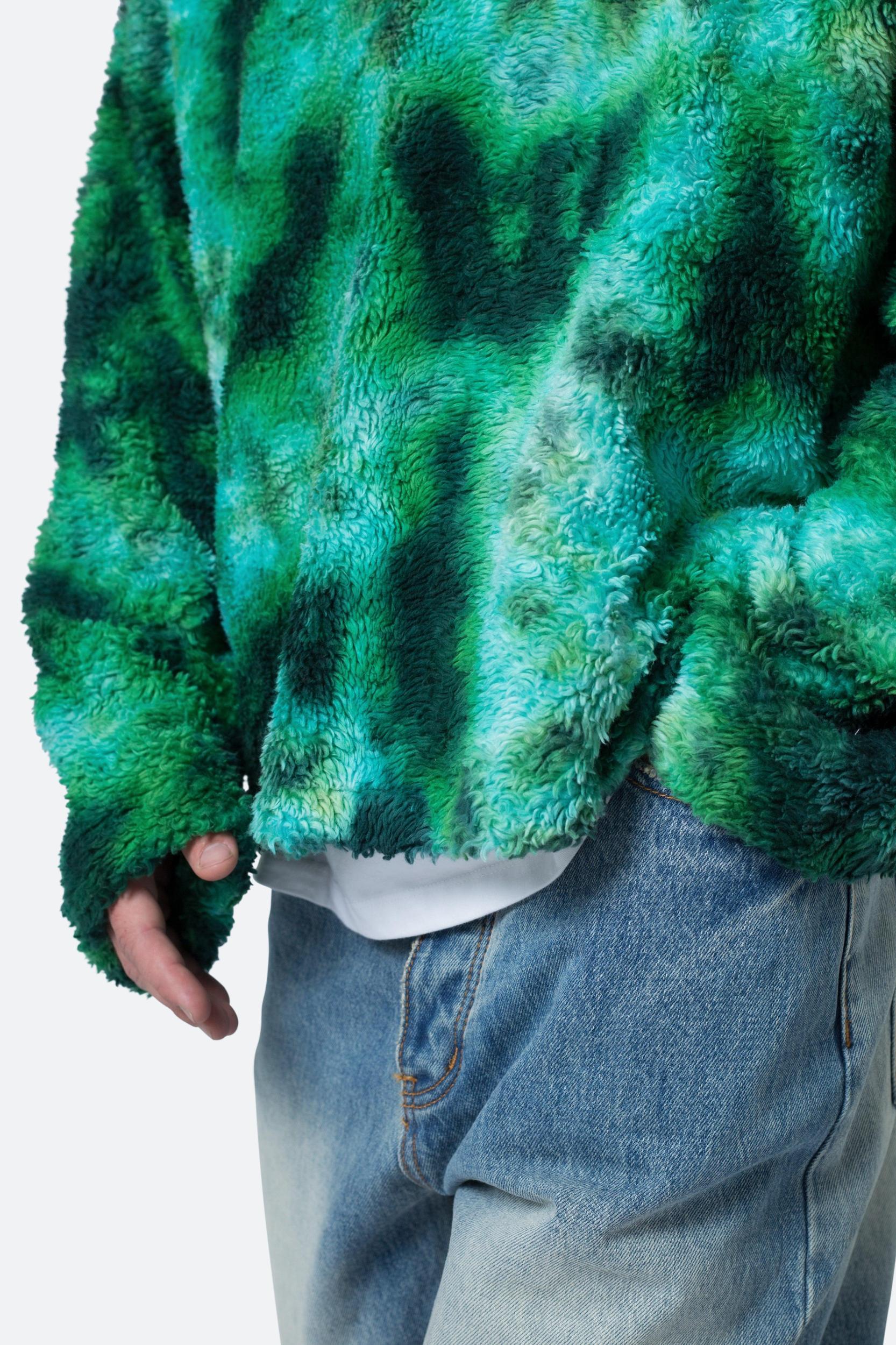 Tie Dye Sherpa Pullover Sweater - Green Product Image