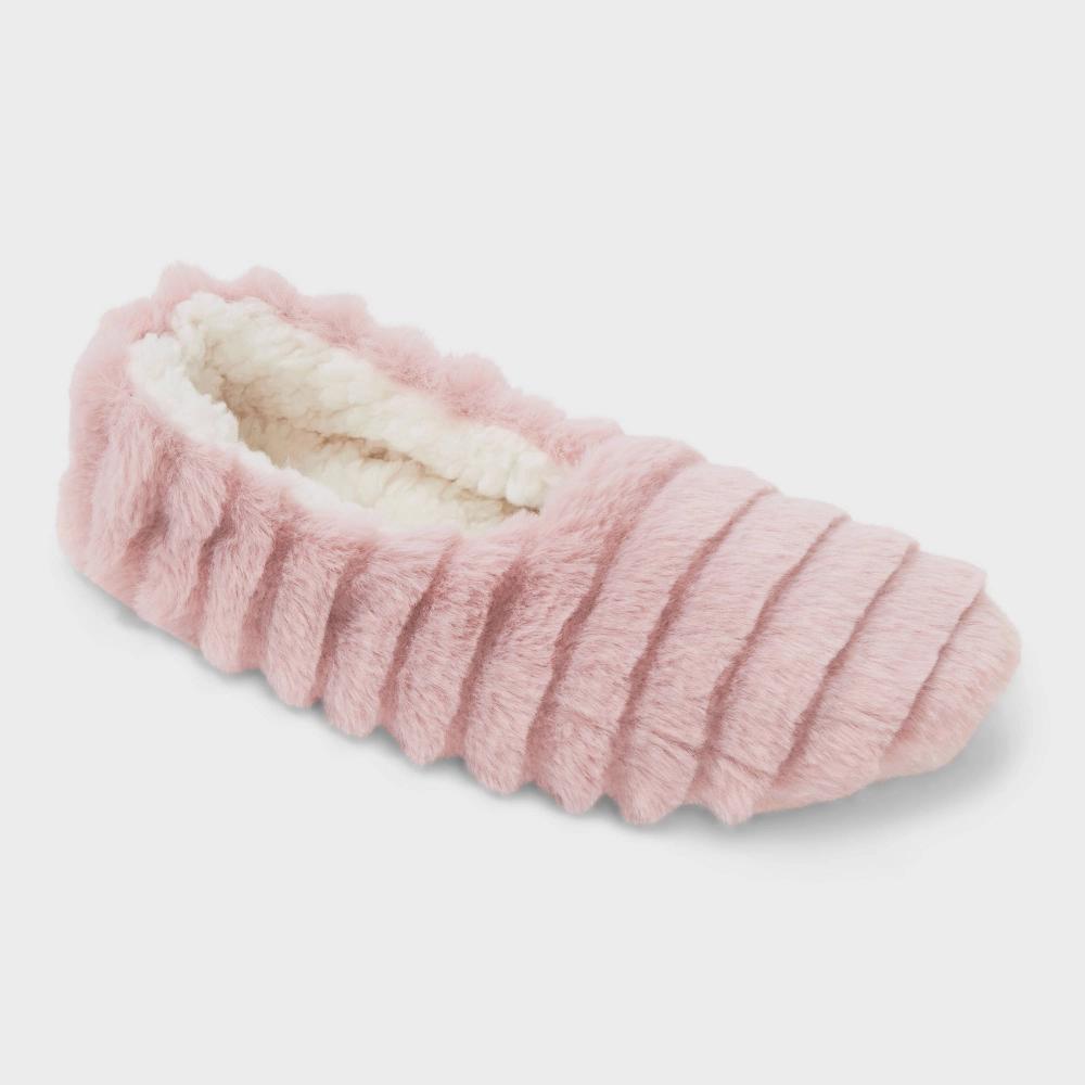 Women's Ribbed Faux plush Cozy Pull-On Slipper Socks with Grippers - Auden™ Light S/M: Cushioned Insole, Nonslip Product Image