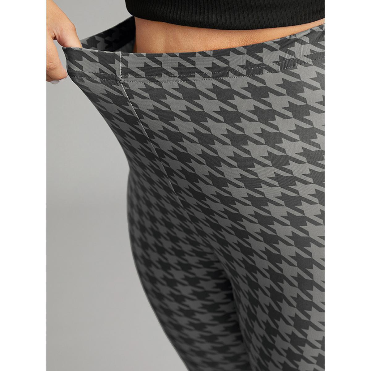 Plus Size Houndstooth Print High Rise Skinny Leggings Women DimGray Casual High stretch Skinny High Rise Dailywear Leggings BloomChic 22-24/3X Product Image