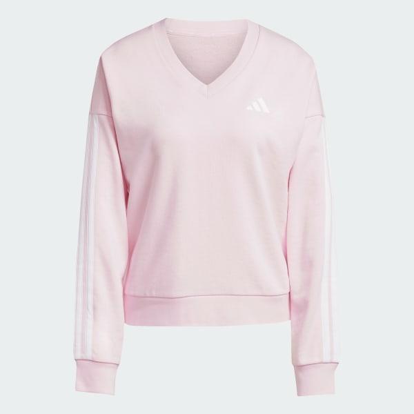 adidas Essentials 3-Stripes French Terry V-neck Sweatshirt Clear Pink M Womens Product Image