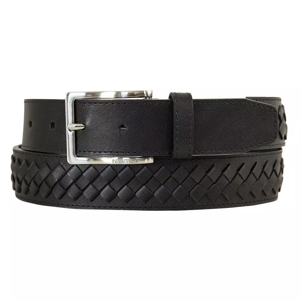 Men's Nautica Center Woven Leather Belt, Size: Small, Black Product Image