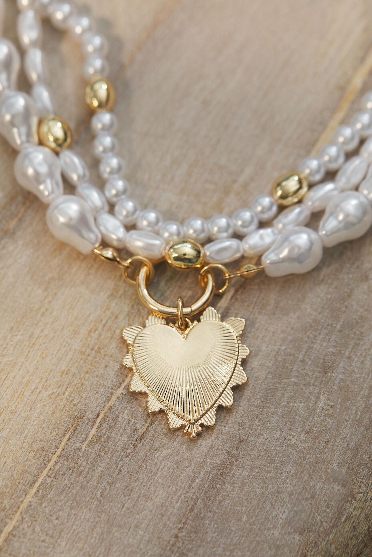 3 Layer Pearl Heart Charm Necklace Product Image