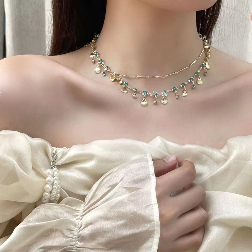 Shell Rhinestone Fringed Layered Alloy Choker / Bracelet Product Image