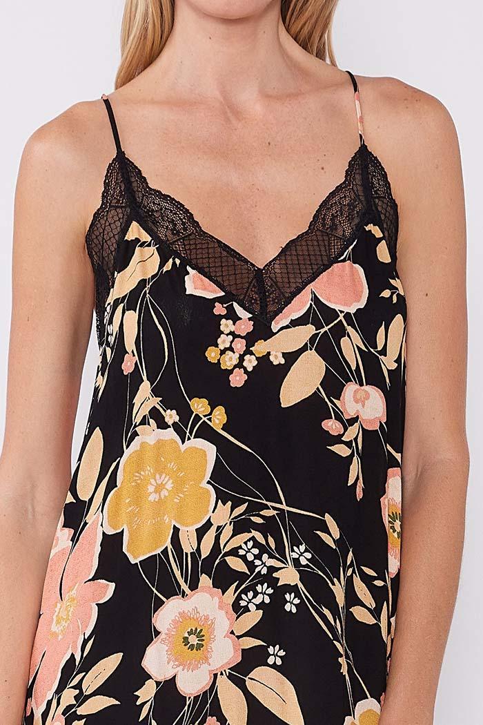 Floral Lace Trim Racerback Maxi Dress Product Image