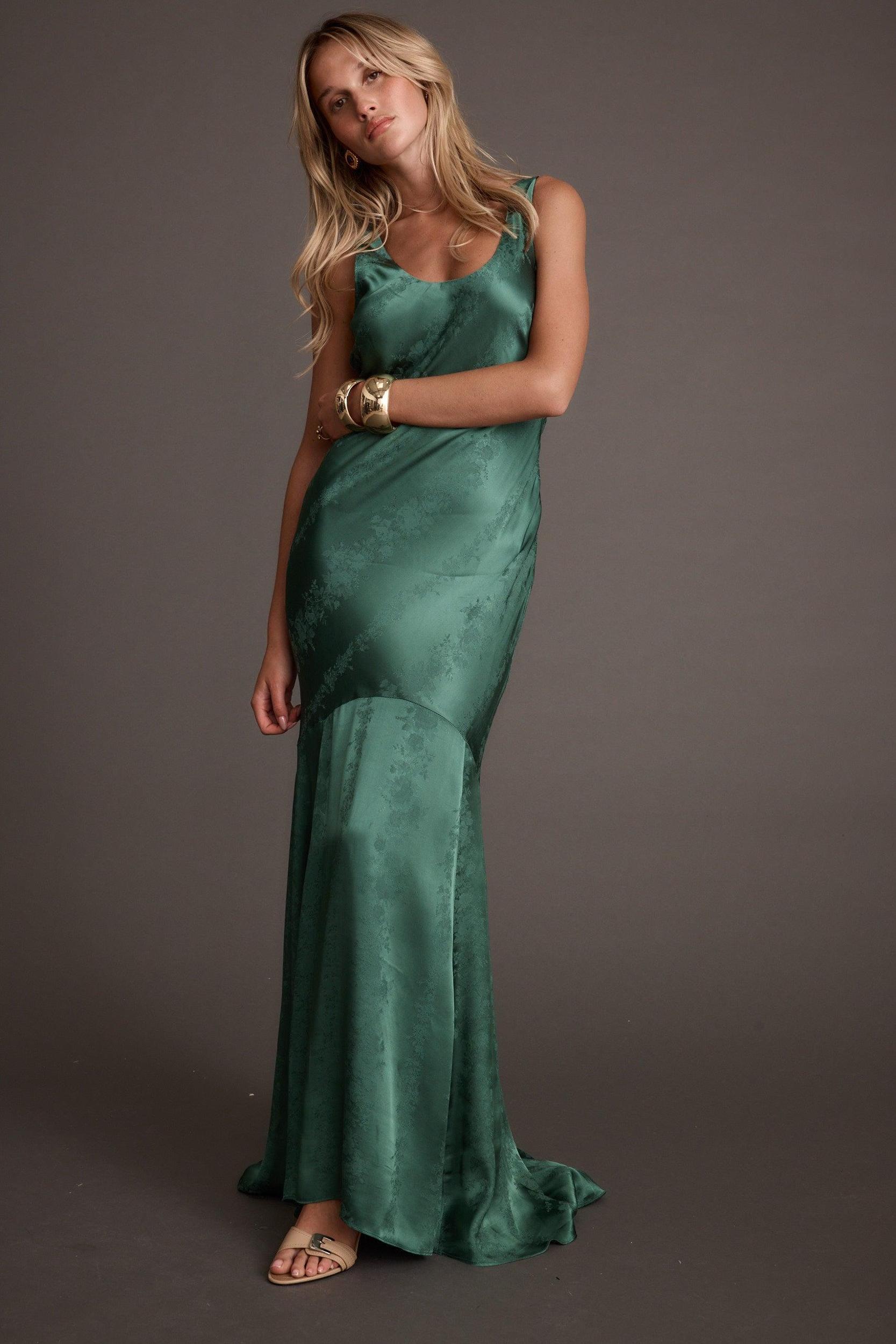 Willow Emerald Jacquard Maxi Dress Product Image