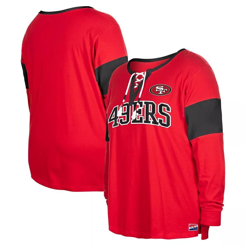 Women's New Era Scarlet San Francisco 49ers Plus Size Lace-Up Notch Neck Long Sleeve T-Shirt, Size: 4XL, Red Product Image