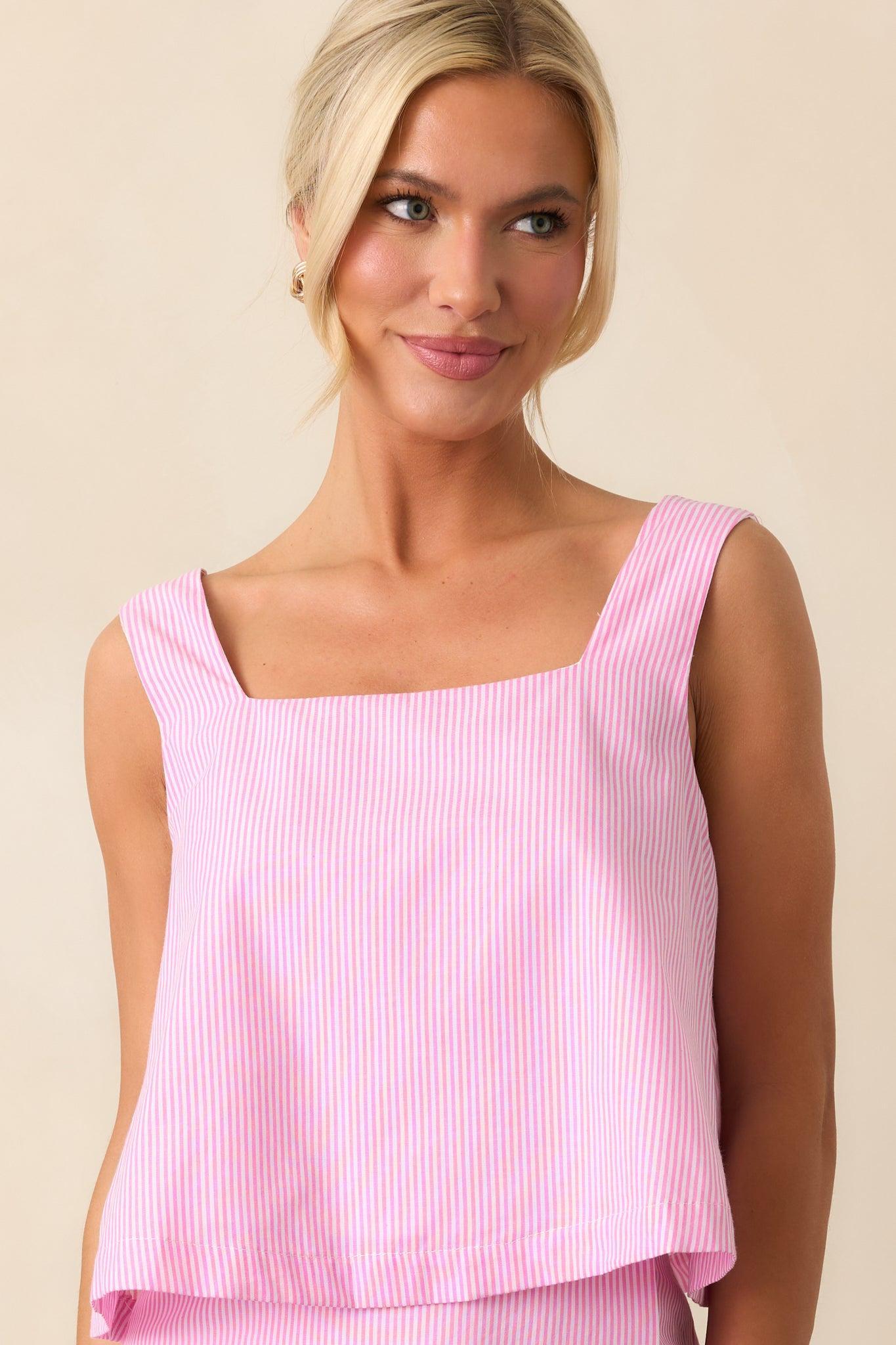 Lola Peony Pink Stripe Cotton Crop Top Product Image
