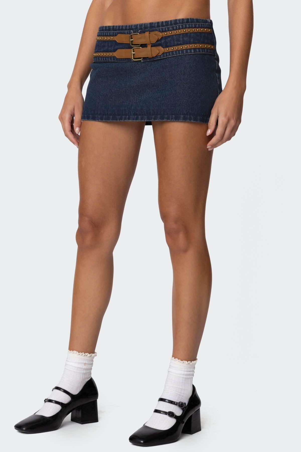 Sky Double Buckle Denim Mini Skort Product Image