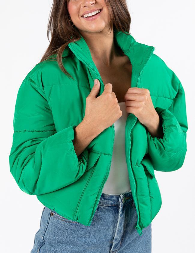 I Heard The Bells Green Front Pocket Puffer Jacket FINAL SALE Product Image