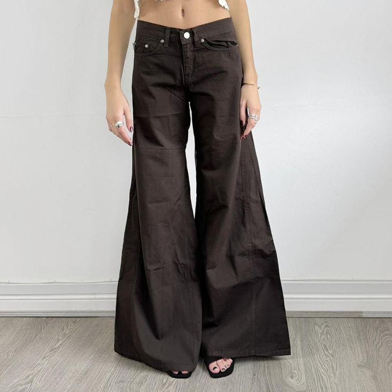 Low Rise Plain Maxi Flared Jeans Product Image