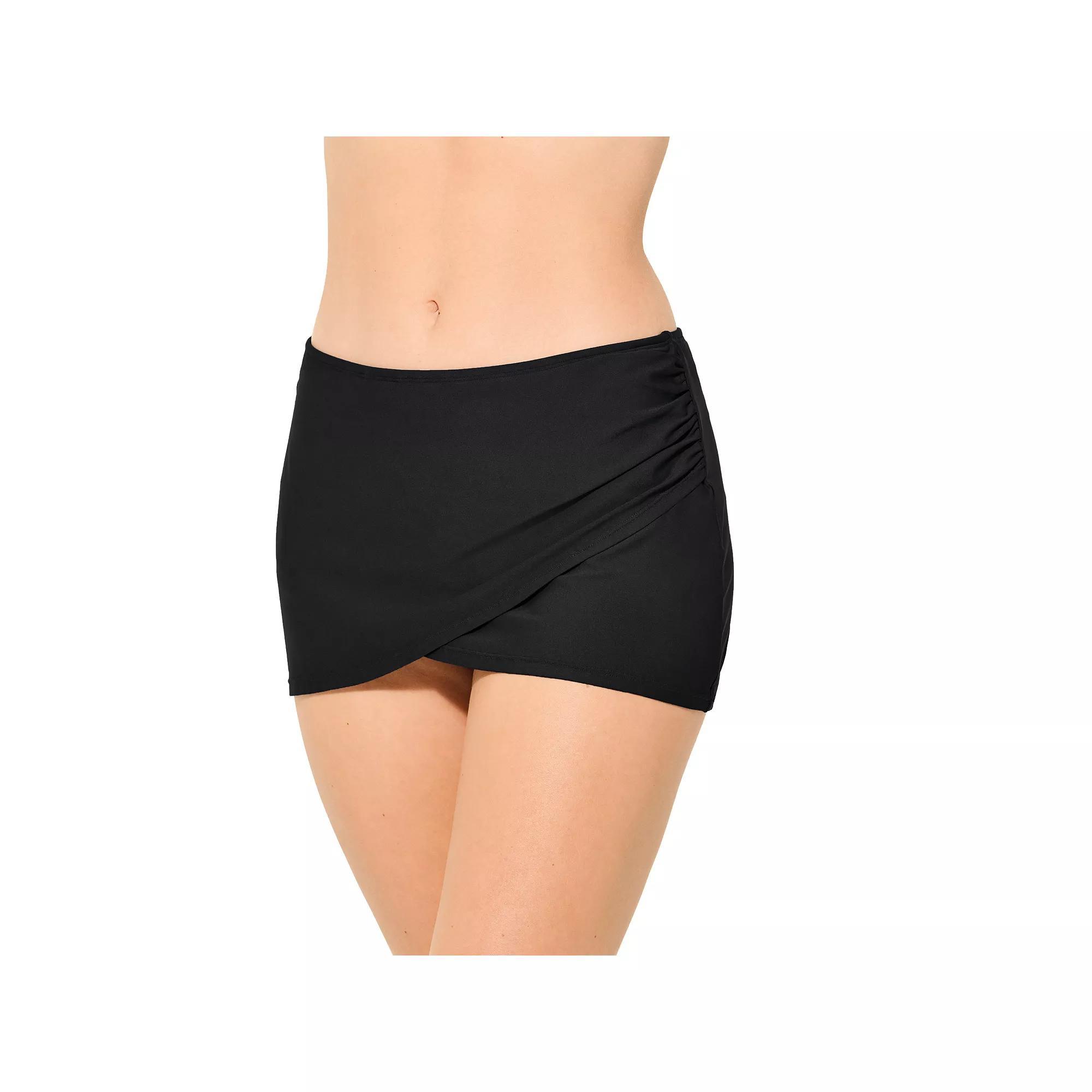 Women's Freshwater Wrap Front Skirted Swim Bottoms, Size: XS, Black Product Image