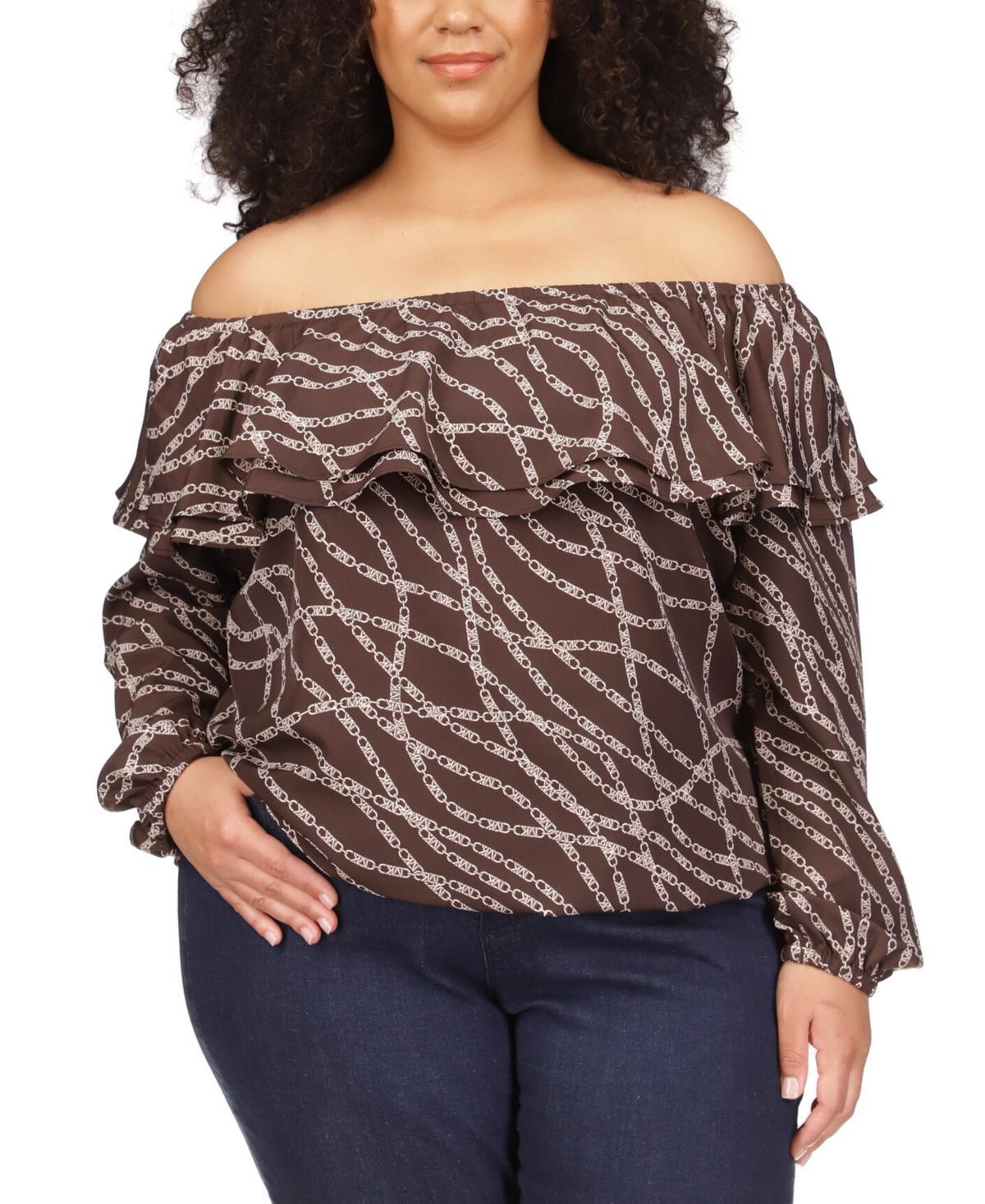 MICHAEL Michael Kors Plus Size Stadium Ruffle Top (Chocolate) Women's Clothing Product Image