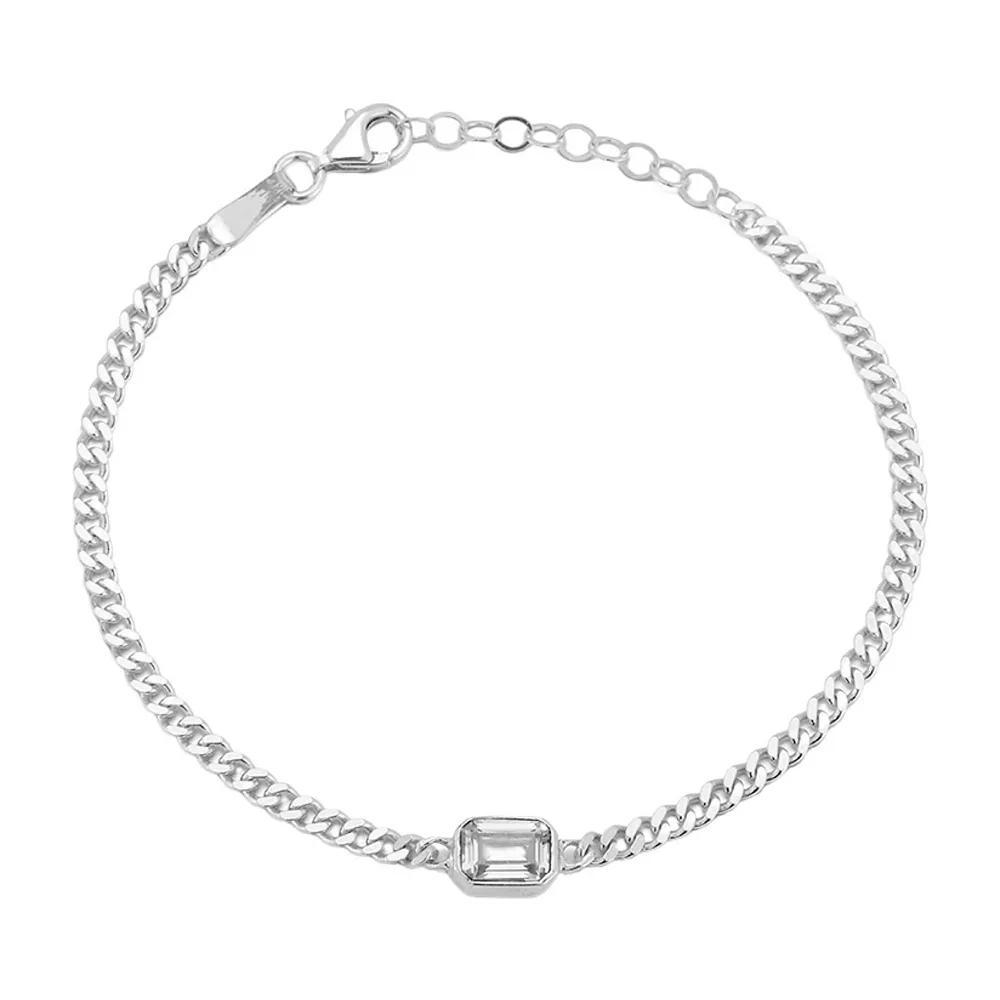 Sunkissed Sterling Cubic Zirconia Curb Chain Bracelet, Women's, Size: 7", Silver Tone Product Image