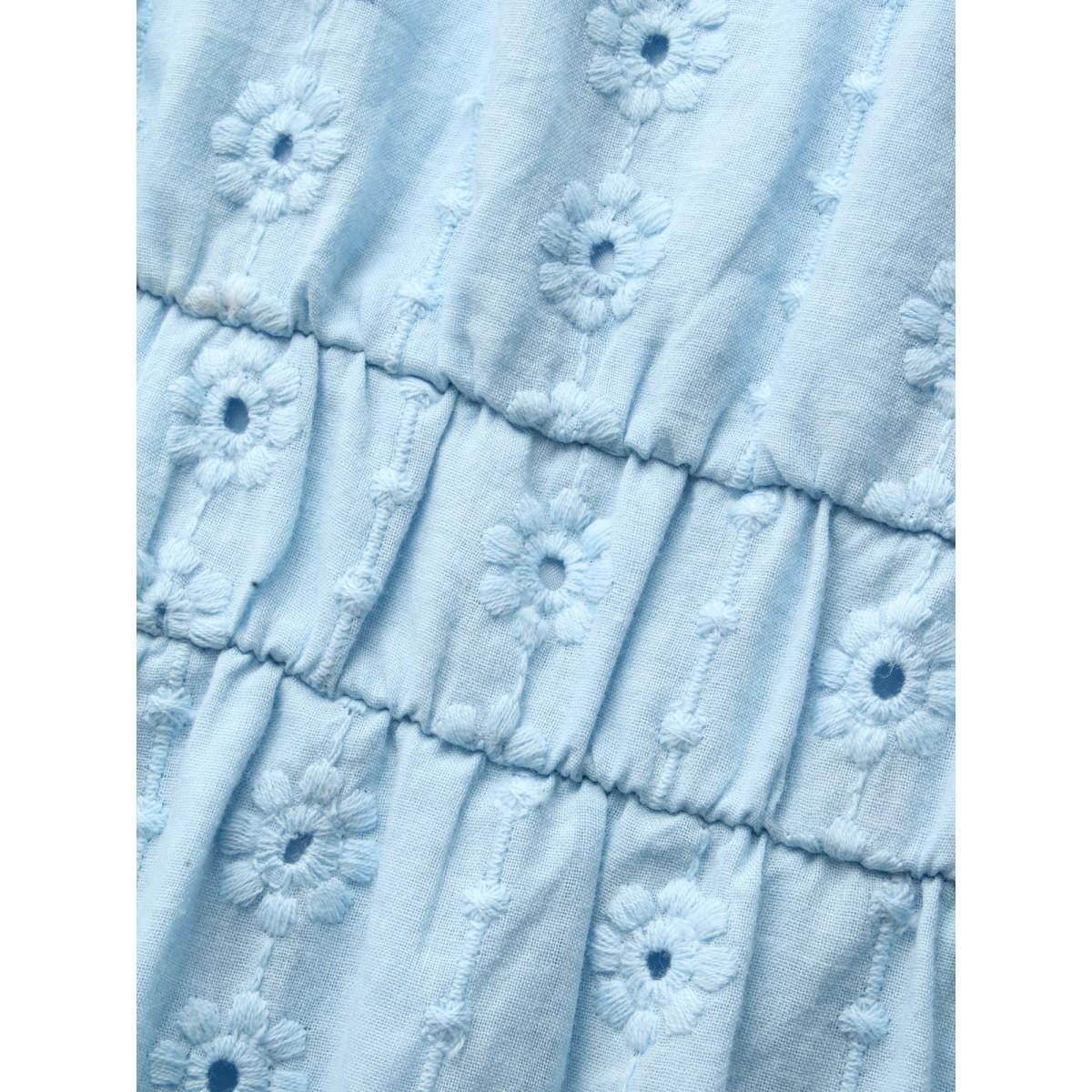 Plus Size Square Neck Broderie Anglaise Frill Trim Dress Skyblue Women Elegant Texture Square Neck Short sleeve Curvy BloomChic 28/5X Product Image
