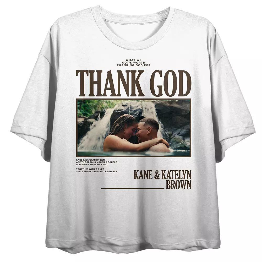 Juniors' Kane Brown Thank God Cropped Graphic Tee, Women's, Size: Large, White Product Image