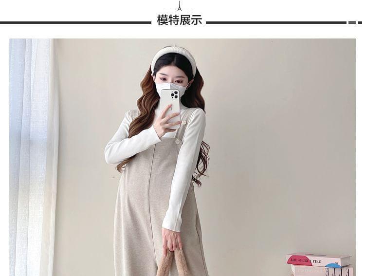 Maternity Long-Sleeve Mock Neck Plain Top / Plain Wide Leg Dungaree / Set Product Image