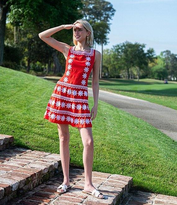 SAIL to SABLE Embroidered Square Neck Sleeveless A-Line Mini Dress Product Image