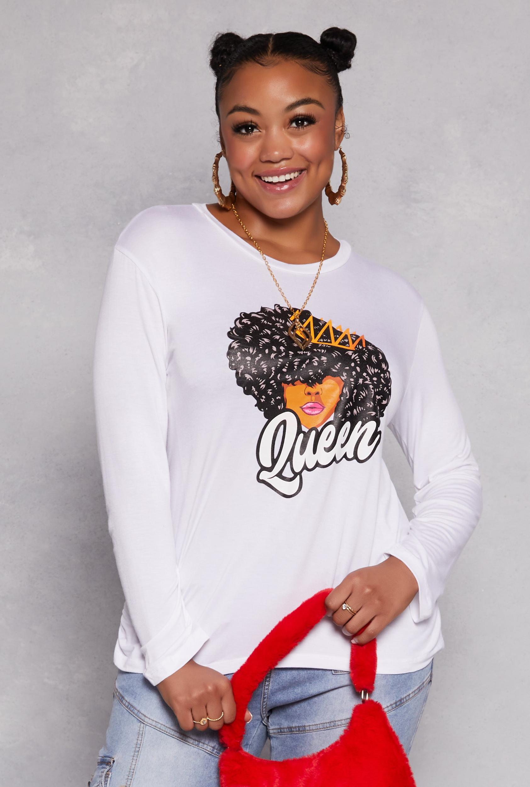 Womens Plus Size Queen Graphic Long Sleeve Top with Necklace Product Image