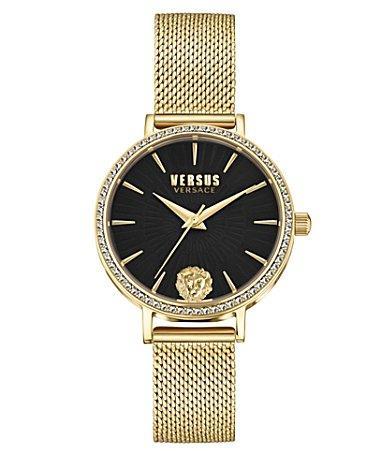 Versace Versus Versace Womens Mar Vista Crystal Analog Gold Stainless Steel Mesh Bracelet  Watch Product Image