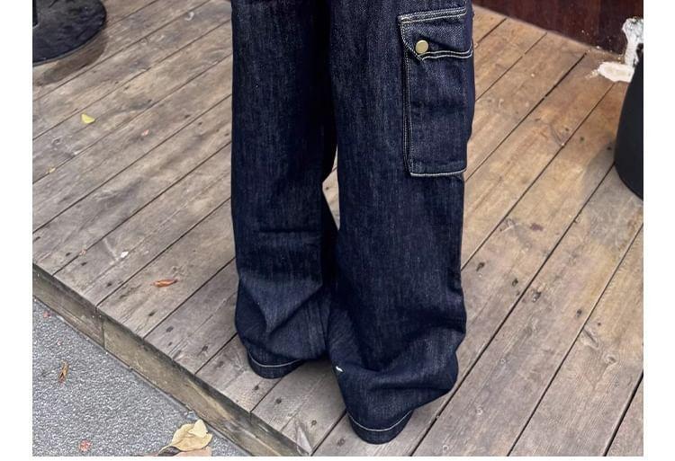 High Waist Straight Leg Cargo Jeans Product Image