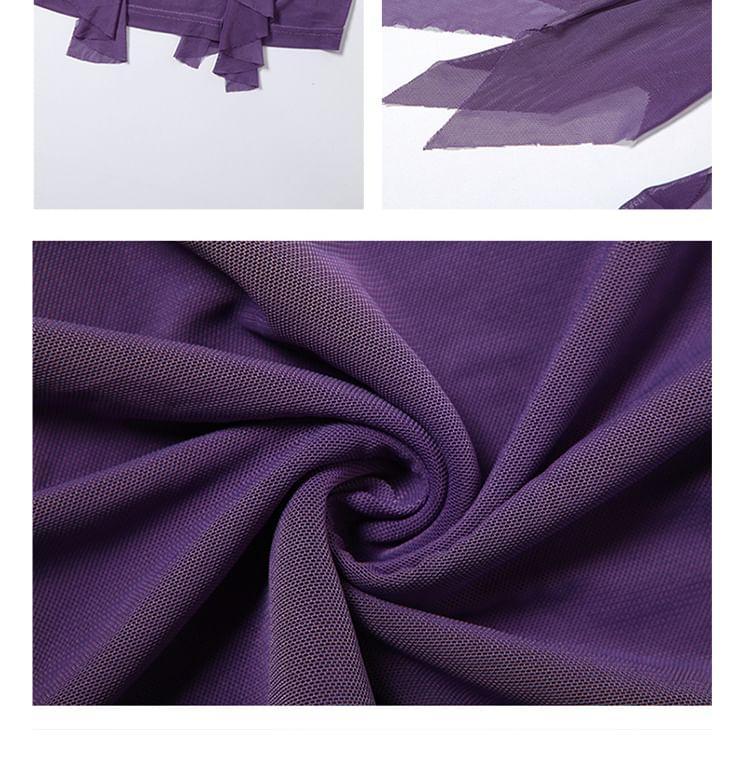 Flared-Sleeve Square Neck Plain Ruffle Maxi Sheath Dress Product Image