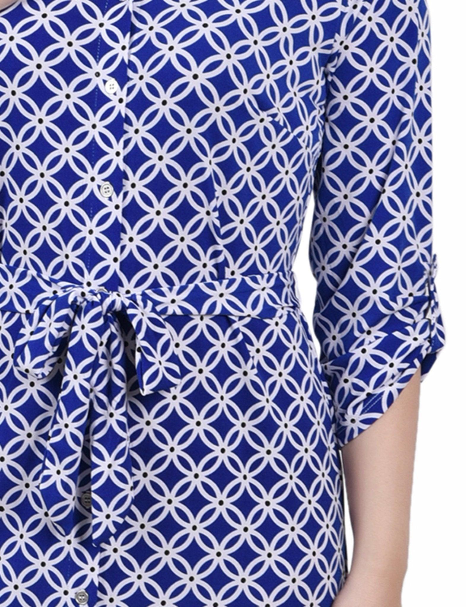 Royal White Black 3/4 Roll Tab Sleeve Collared Dress - Petite Product Image
