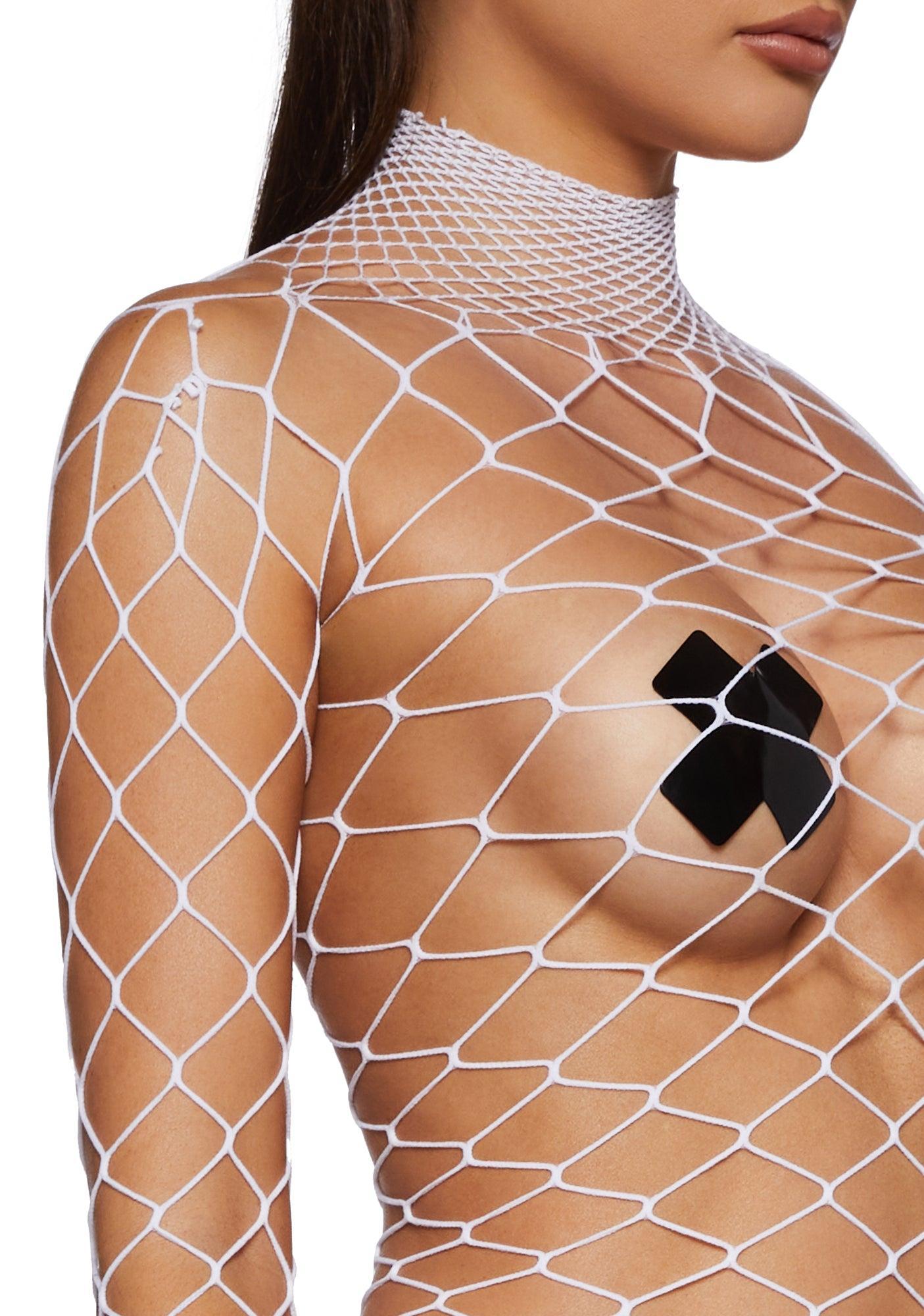 Long Sleeve White Fishnet Bodysuit Product Image