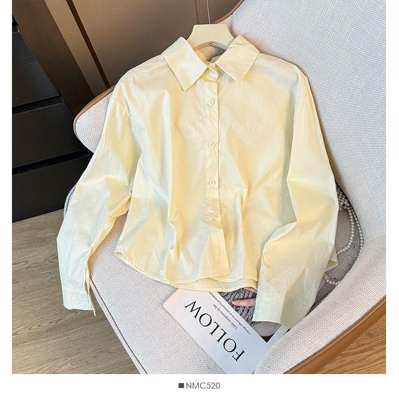 Set: Button-Up Knit Crop Top + Plain Crop Shirt Product Image