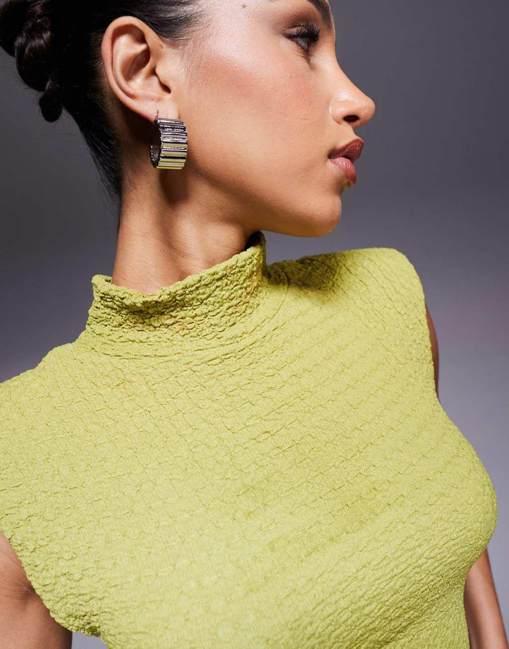 ASOS DESIGN high neck top in textured green Product Image