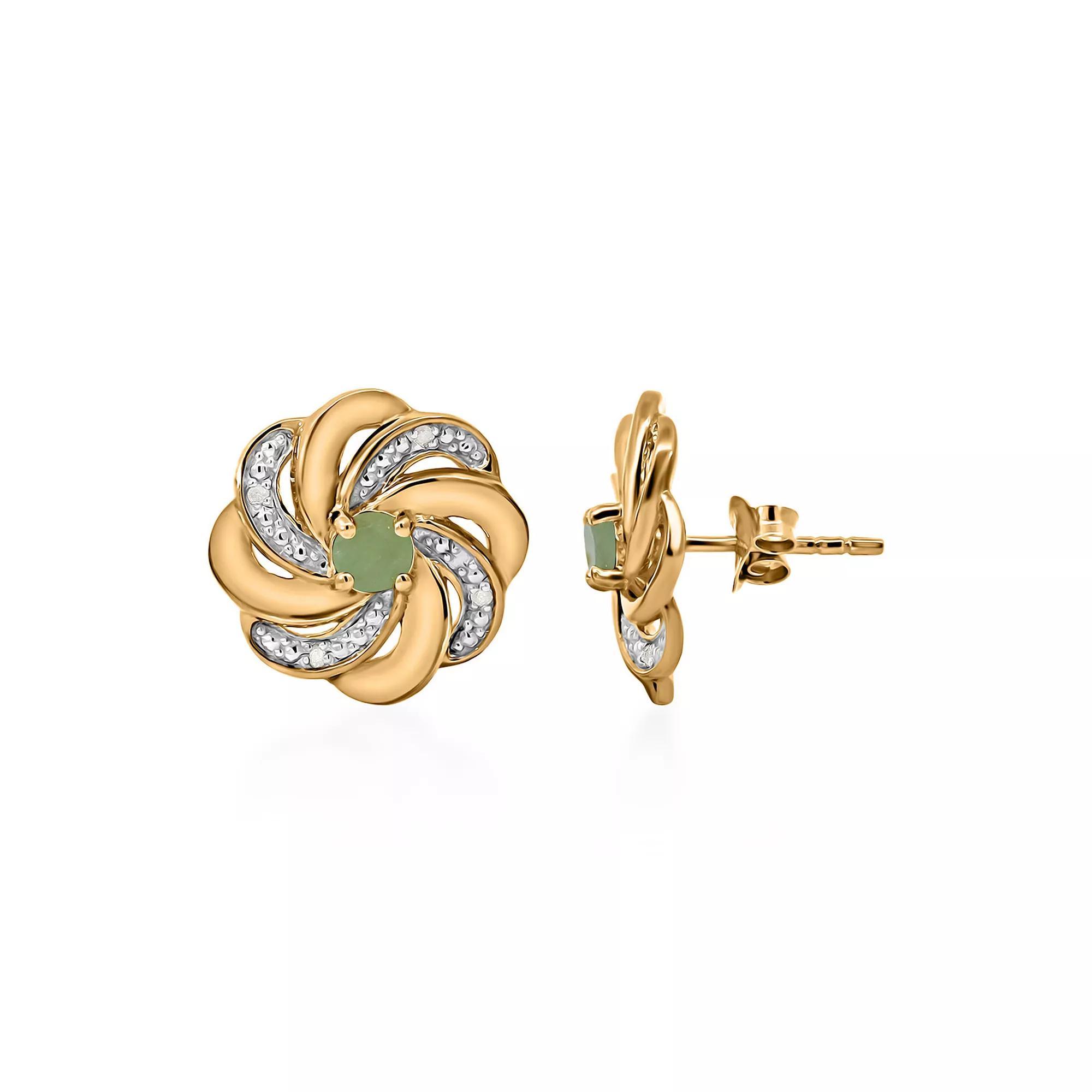 14k Gold over Sterling Silver Stone & Diamond Accent Earrings, Women's, Green Product Image