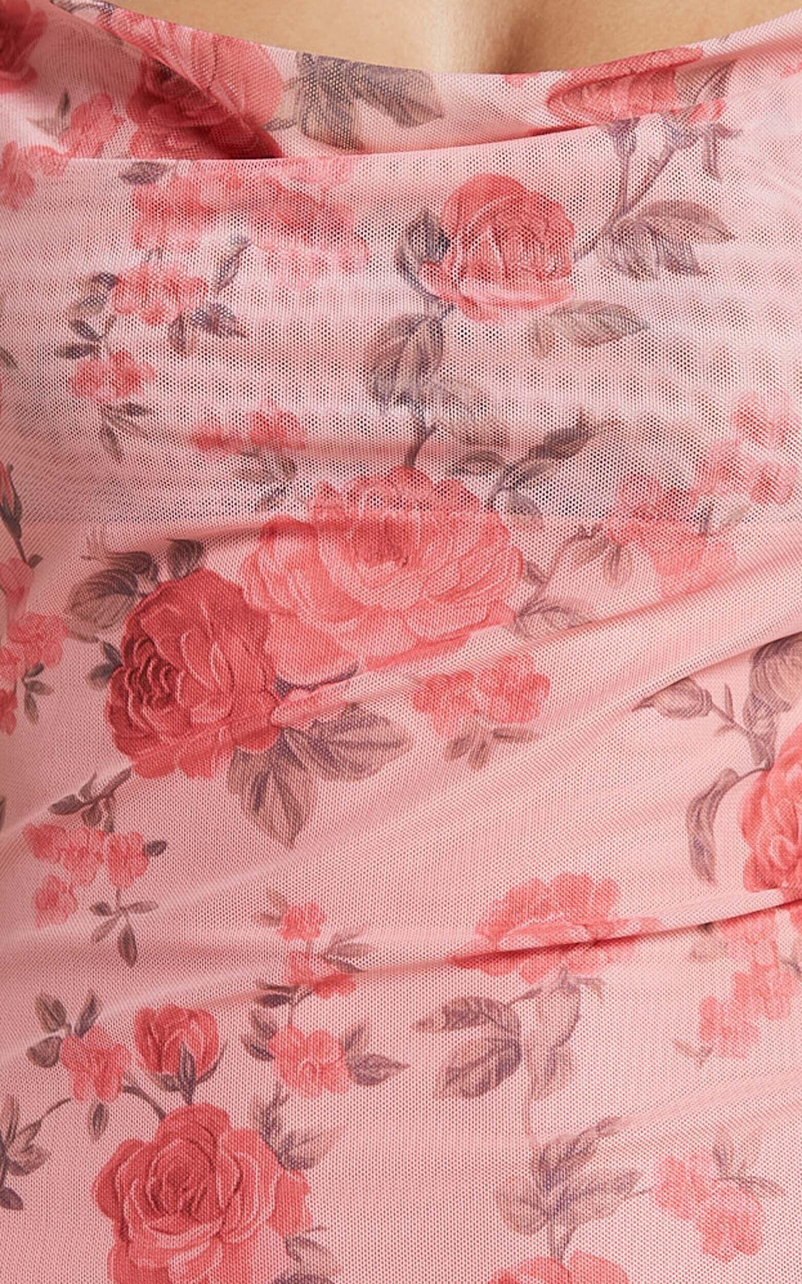 Nadine Maxi Dress - Cowl Neck Low Back Mesh Slip Dress in Pink Floral Product Image