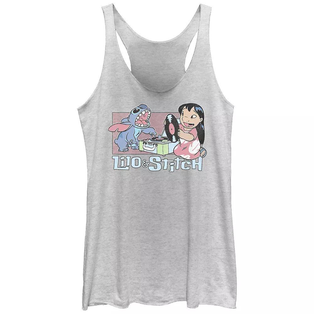 Disney's Lilo & Stitch Record Player Music Session Juniors' Tri-Blend Racerback Tank Top, Girl's, Size: XL, White Grey Product Image