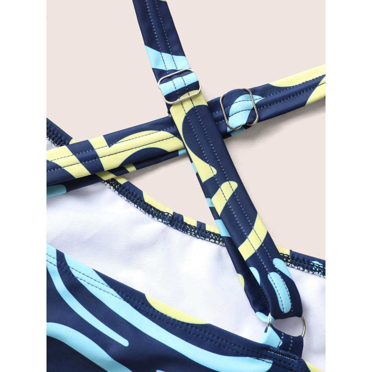 Plus Size Contrast Floral Heart Neckline Twist Front One Piece Swimsuit Women's Swimwear Aegean Beach Twist Curve Bathing Suits High stretch One Pieces BloomChic 18-20/2X Product Image