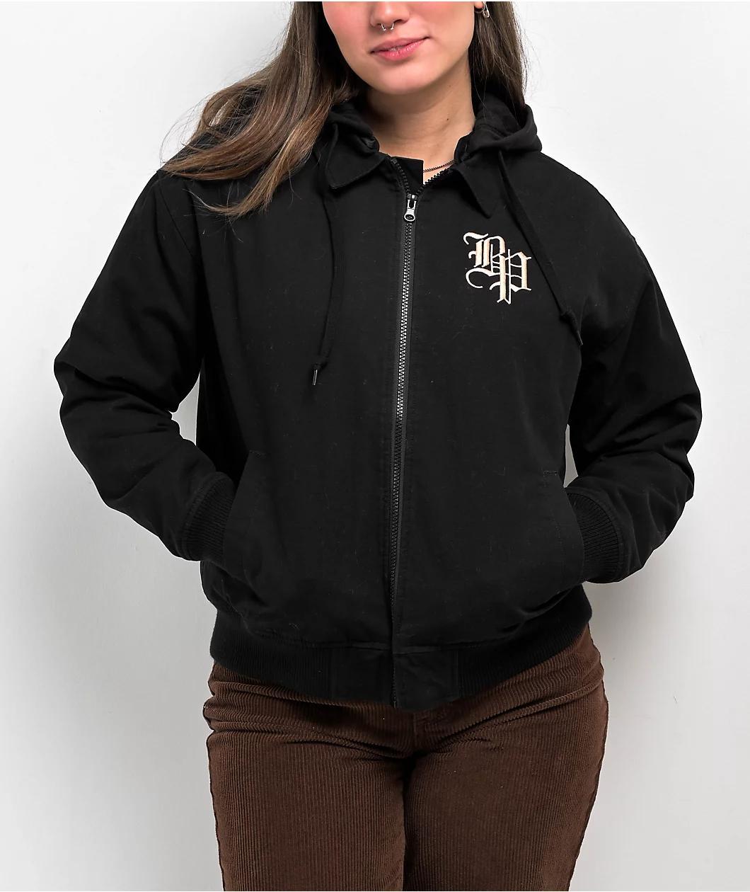 Broken Promises Lock Up Black Hooded Work Jacket Product Image