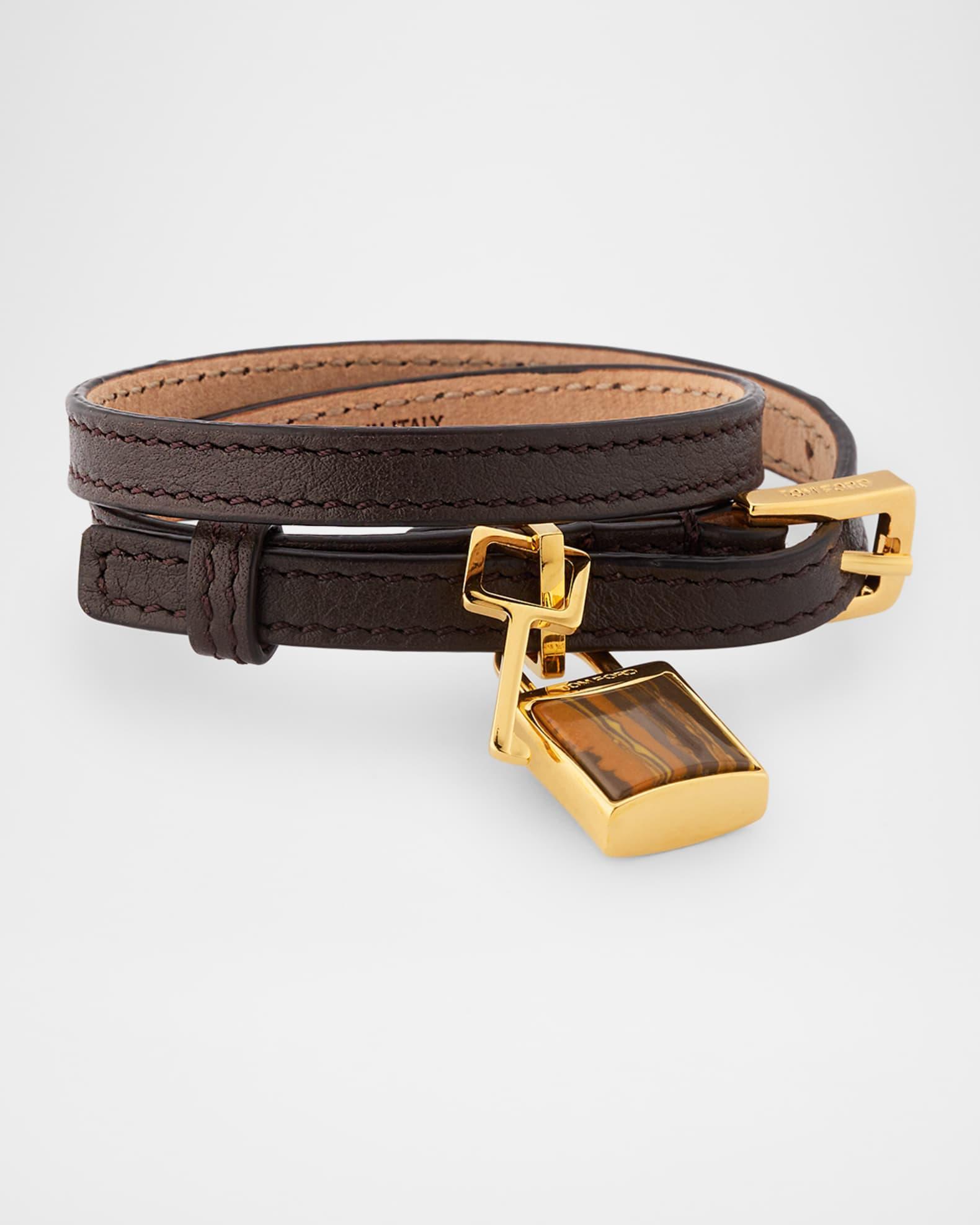 Stone Lock And Key Leather Wrap Bracelet Product Image
