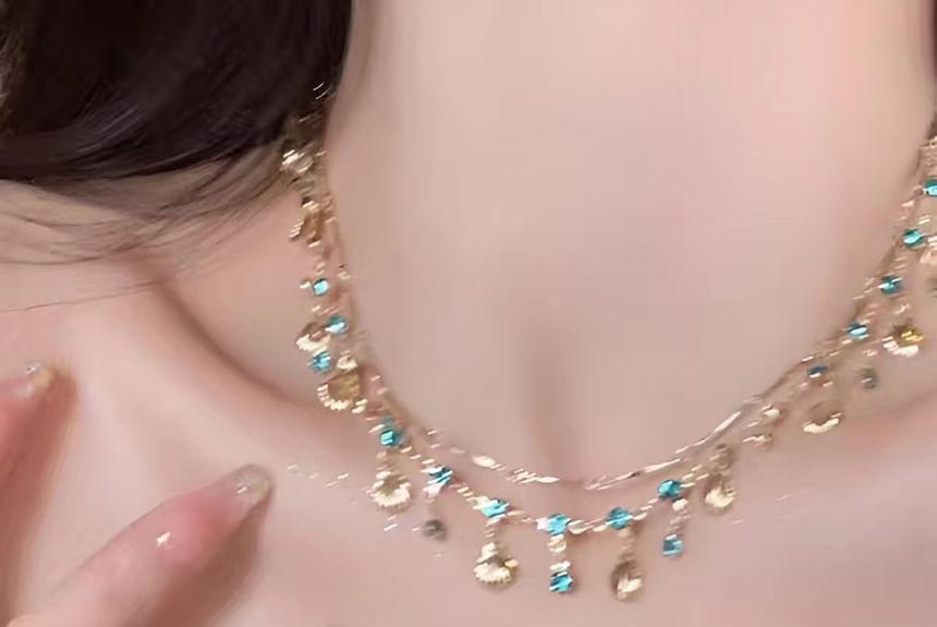 Shell Rhinestone Fringed Layered Alloy Choker / Bracelet Product Image
