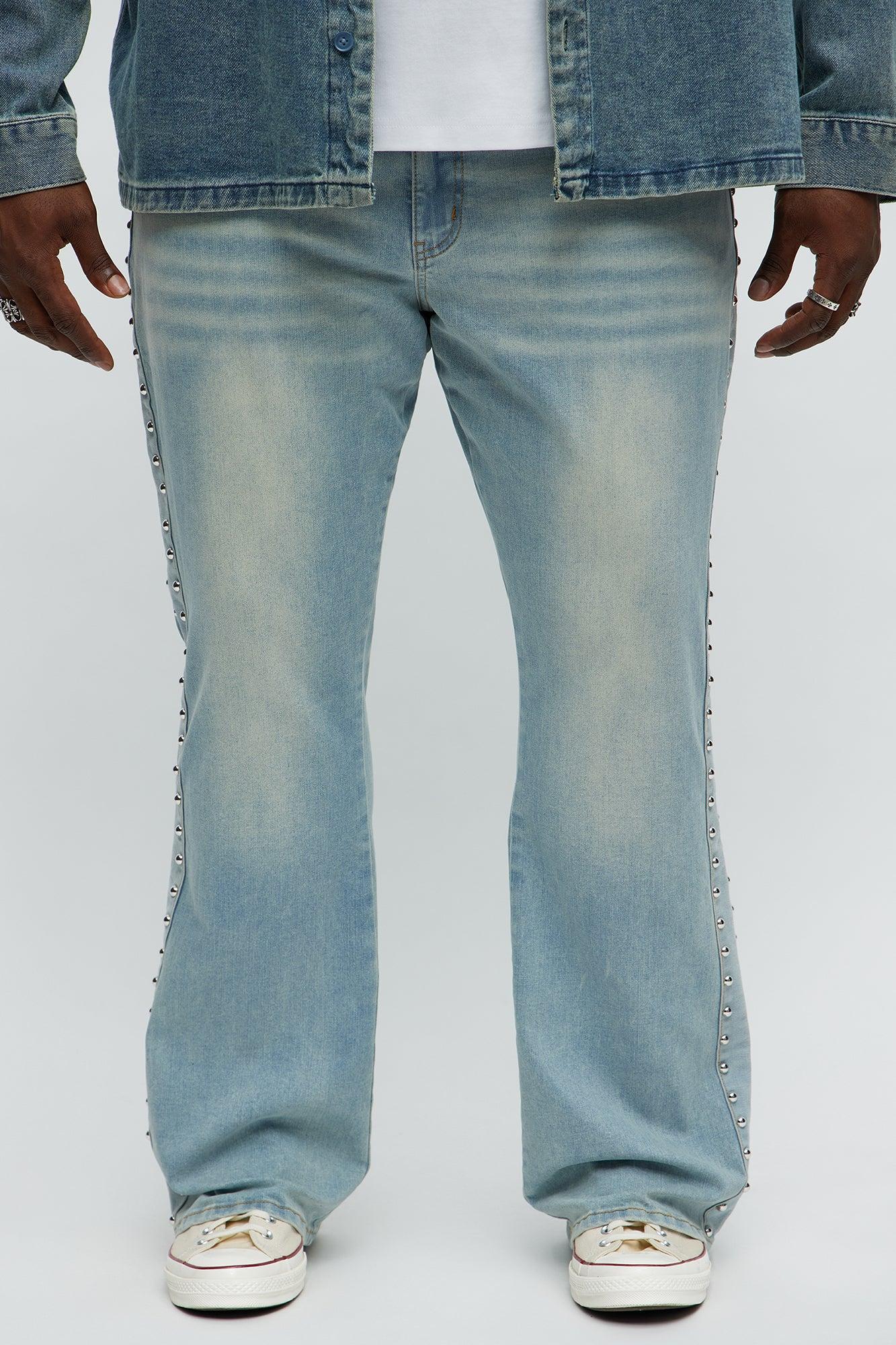 Stacked Slim Flare Stud On The Side Jeans - Light Wash Product Image