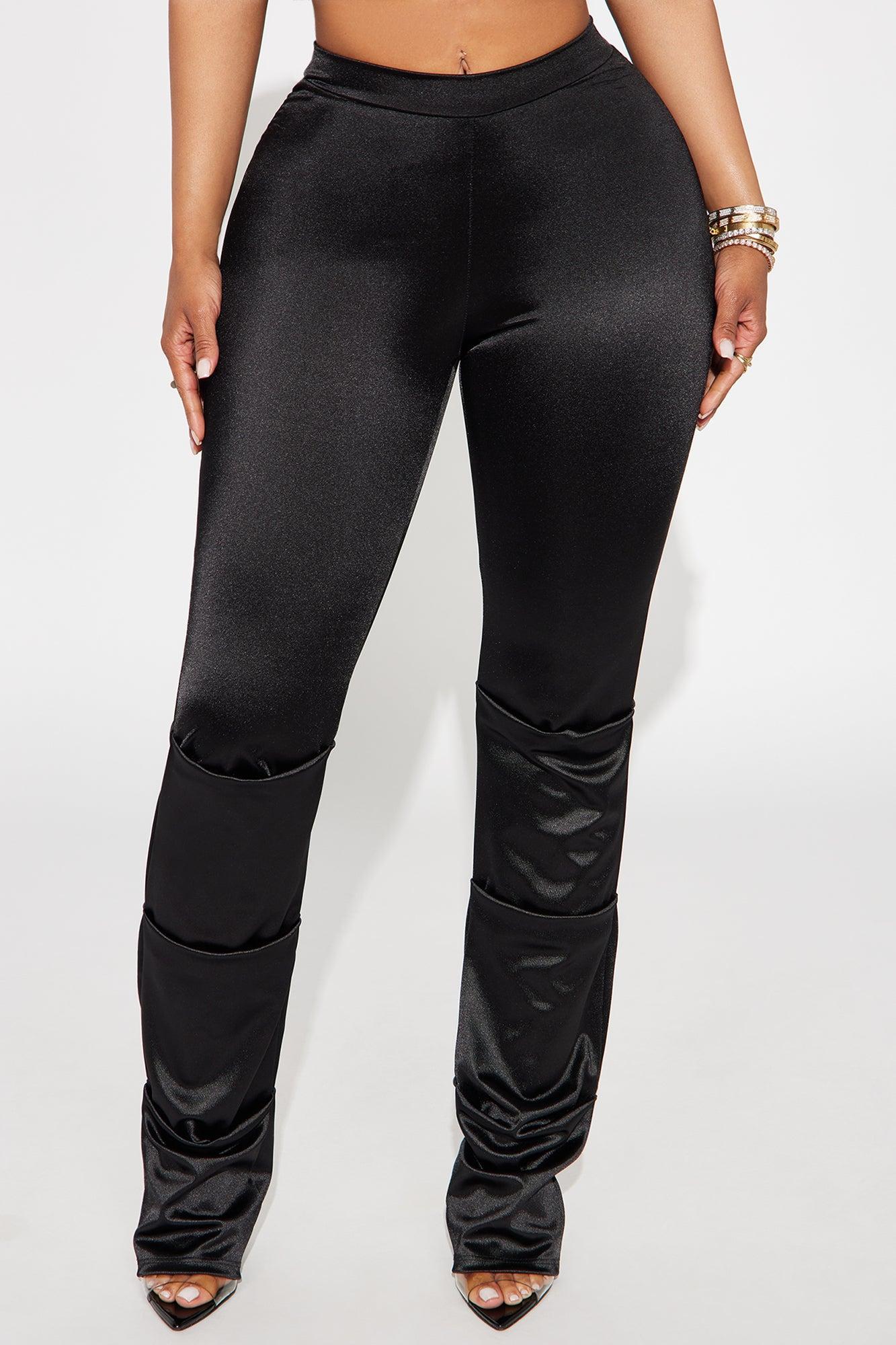 Aria High Rise Satin Stacked Pant - Black Product Image