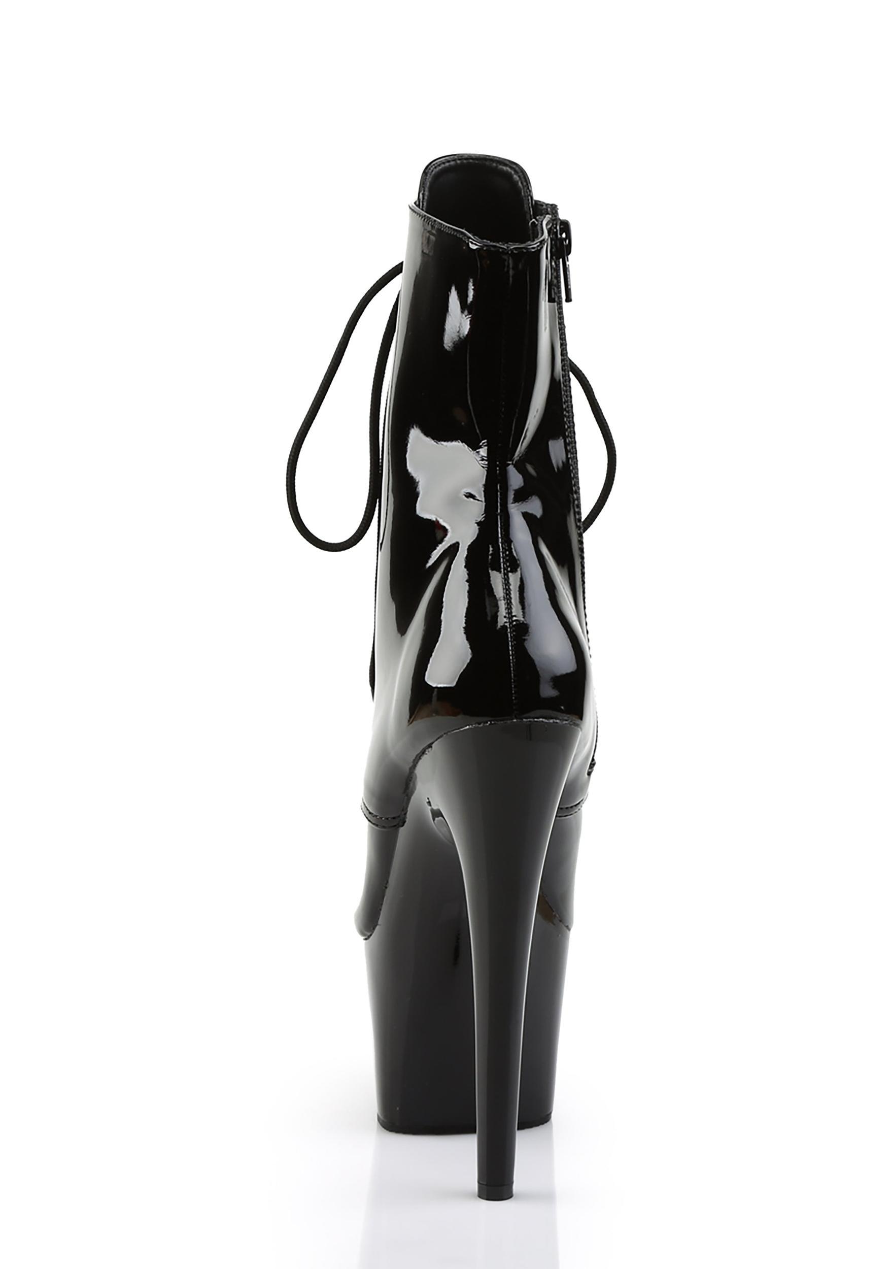 Pleaser Vinyl Stiletto Platform Boots - Black Product Image