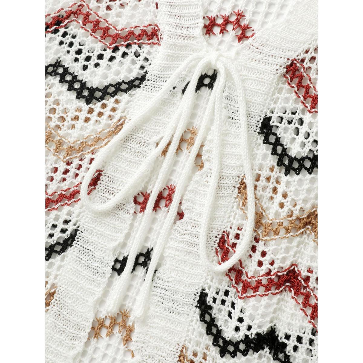 Plus Size Irregular Stripes Front Double Tie Lightweight Cardigan Ivory Women Loose Sleeveless Vacation Cardigans BloomChic 14-16/1X Product Image