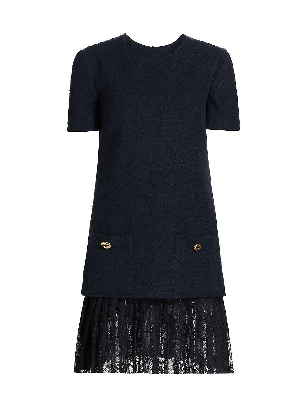 Womens Tweed Lace Shift Minidress Product Image